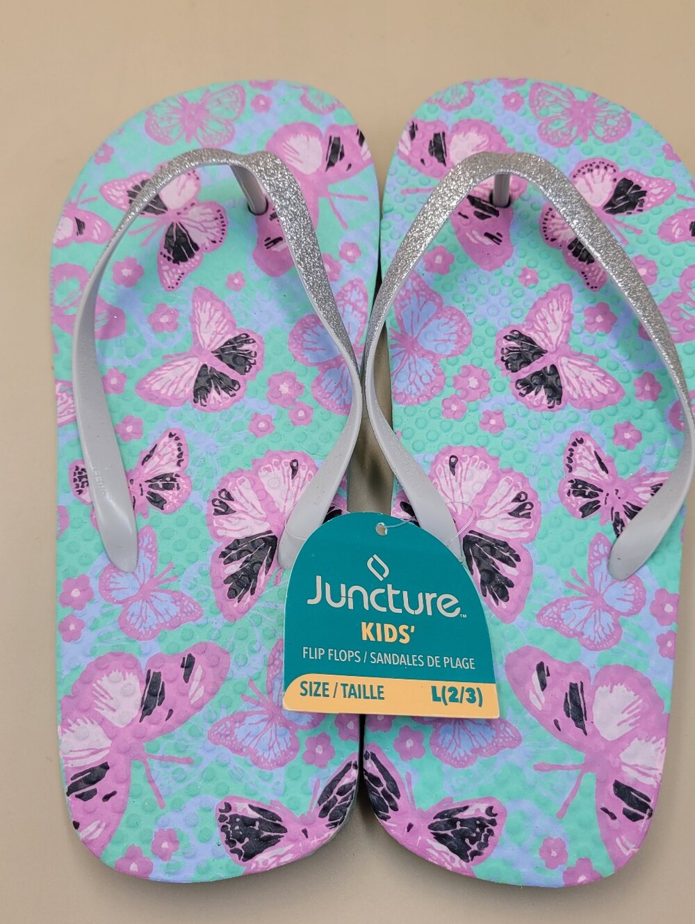 Juncture Kids Mint & Pink Butterfly Sandals with Silver Sparkle Straps